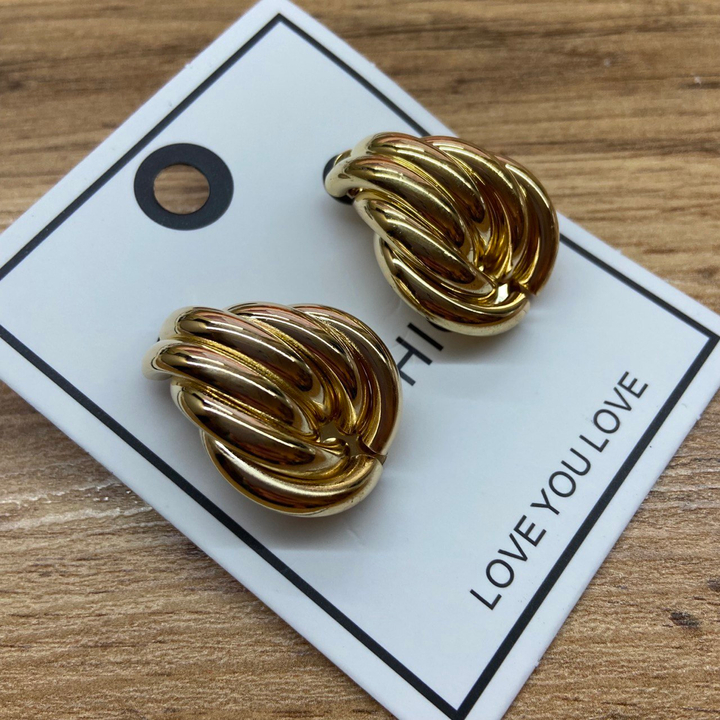 Серьги Fashion сплетение колец капля цвет золотистый матовый 2х3 см