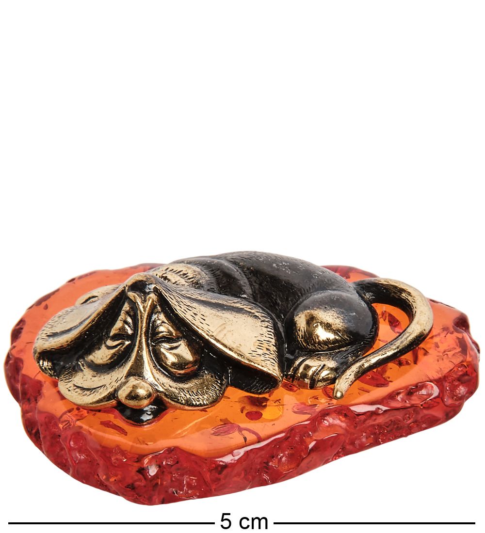 Народные промыслы AM-1295 Фигурка «Спящий Бассет» (латунь, янтарь)