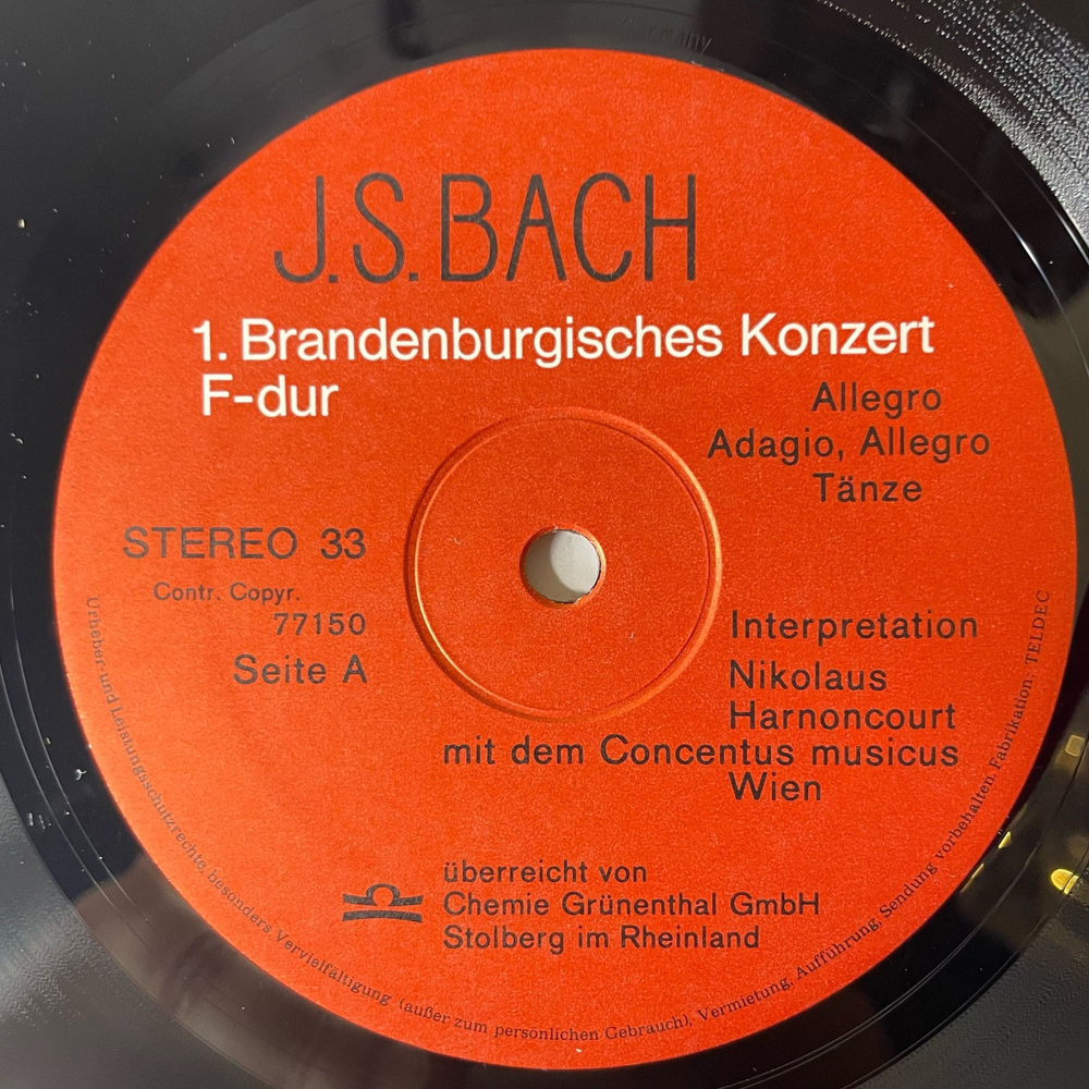 Винтажная виниловая пластинка LP J. S. Bach Бах, Nikolaus Harnoncourt, G nter Noris, 1721 1971, Бранденбургские концерты Brandenburgisches Konzert 1 F dur (Германия 1971)