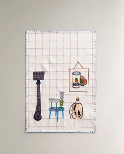 ZARA HOME КУХОННОЕ ПОЛОТЕНЦЕ С ВЫШИВКОЙ