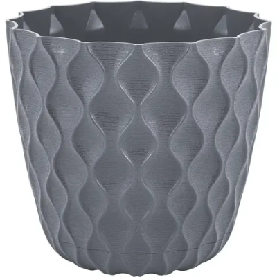 Горшок для цветов пластиковый 1,4л d-14,5см «Wave» с дренажной сеткой и съемным поддоном, вулканический серый