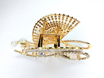 Заколка -краб  для волос "Веер" инкрустированный стразами. Металл Усиленная. Цвет золото