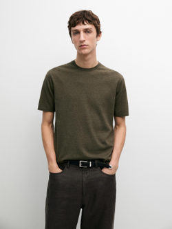 Massimo Dutti Хлопковая футболка с коротким рукавом, зеленый