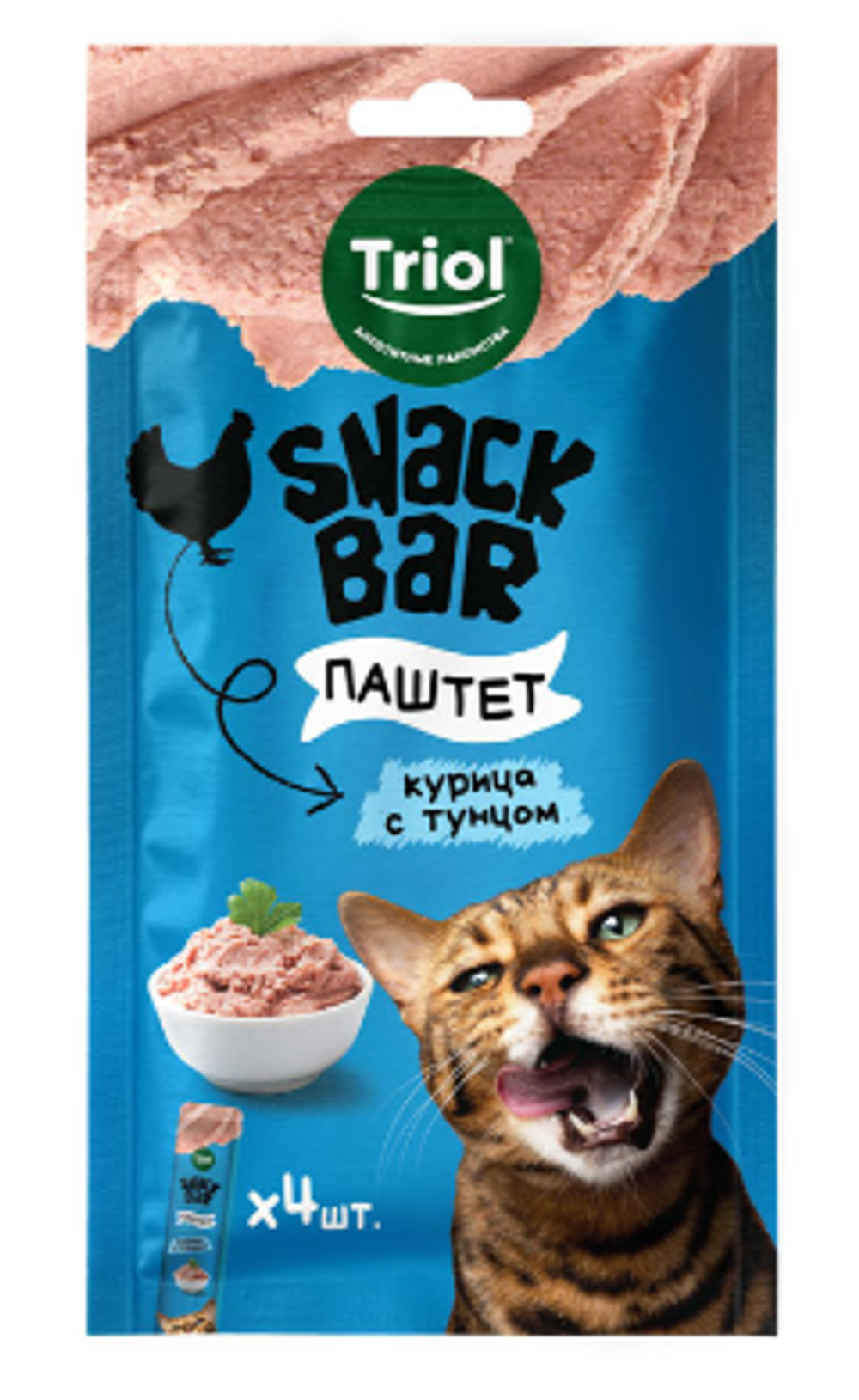 TRIOL Snack Bar Лакомство для кошек "Паштет из курицы с тунцом" 0,04 кг