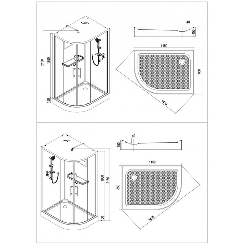 Душевая кабина Esbano (Эсбано) EST-115CR L, с низким поддоном, 115х85х210