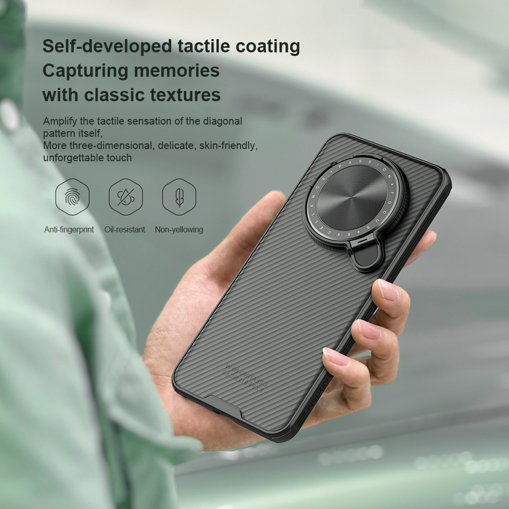 Чехол прозрачный тонированный (Transparent Black) от Nillkin с металлической откидной крышкой для камеры на Huawei Mate 70, серия CamShield Prop Case