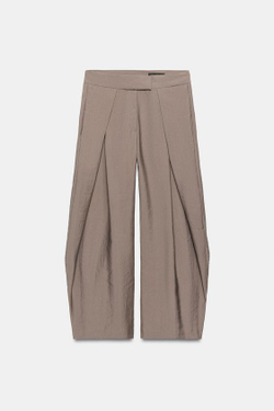 ZARA БРЮКИ WIDE-LEG С ЗАЩИПАМИ — ZW COLLECTION, СЕРО-КОРИЧНЕВЫЙ