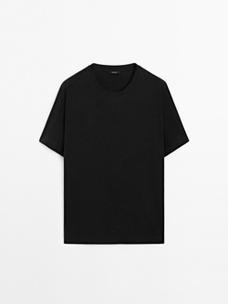 Massimo Dutti Футболка с коротким рукавом из смесового льна, черный
