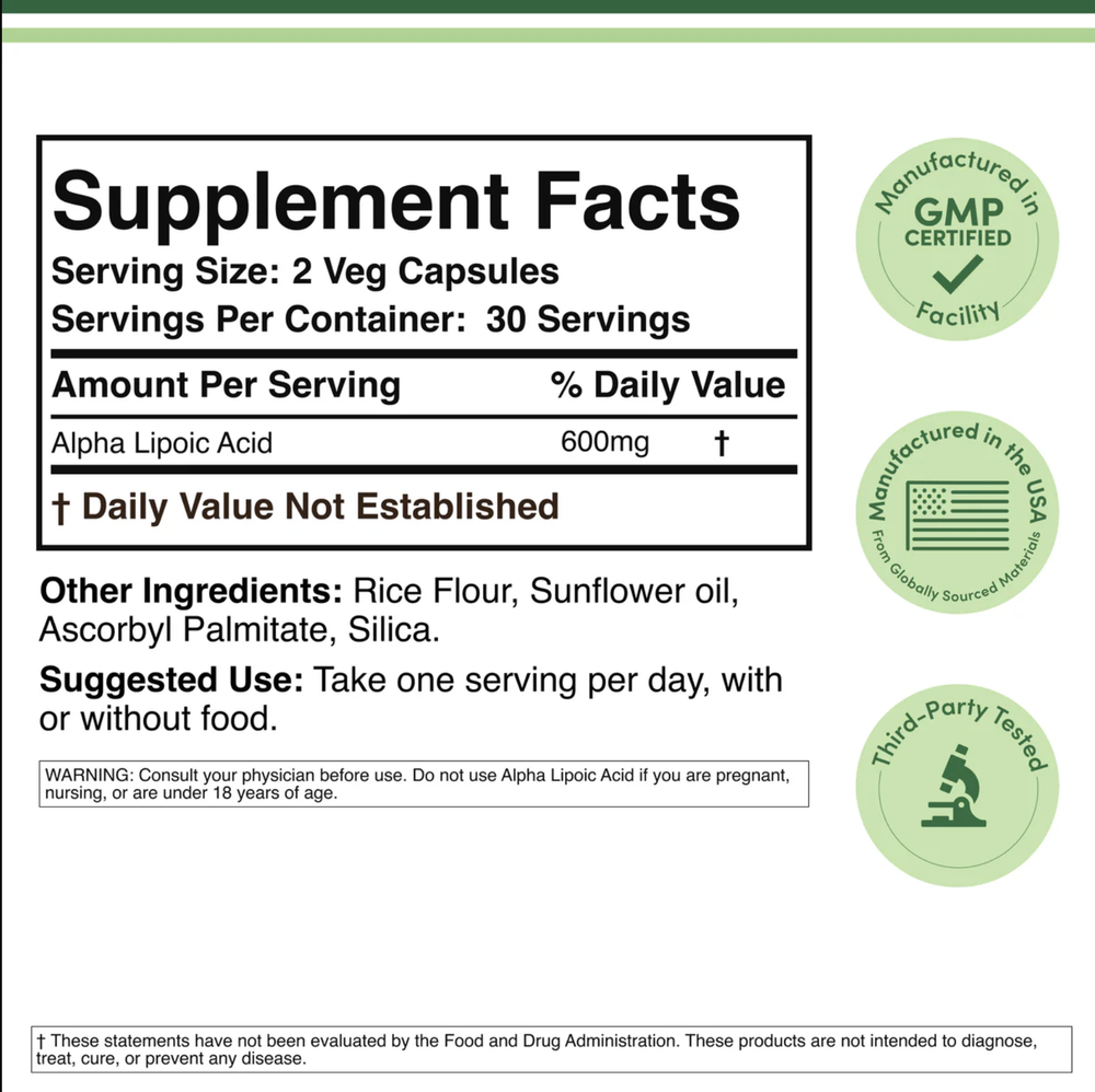 Double Wood Supplements - Alpha Lipoic Acid - 60 x 300 mg capsules