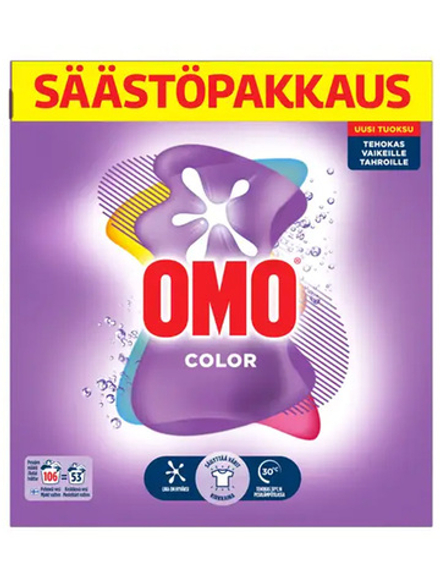 Стиральный порошок Omo Color 3,72 кг, 106 стирок, специально разработанный для цветной одежды и текстиля, эффективно отстирывает цветное белье и придает блеск, универсальный