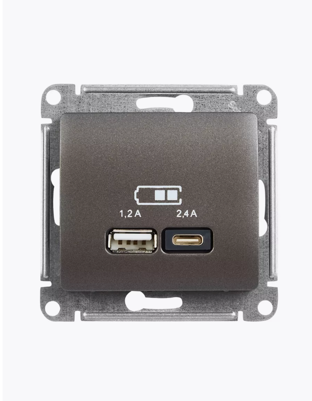 Розетка USB Systeme Electric GLOSSA A+A, 5В/2,1 А, 2х5В/1,05 А, механизм, Графит, GSL001333