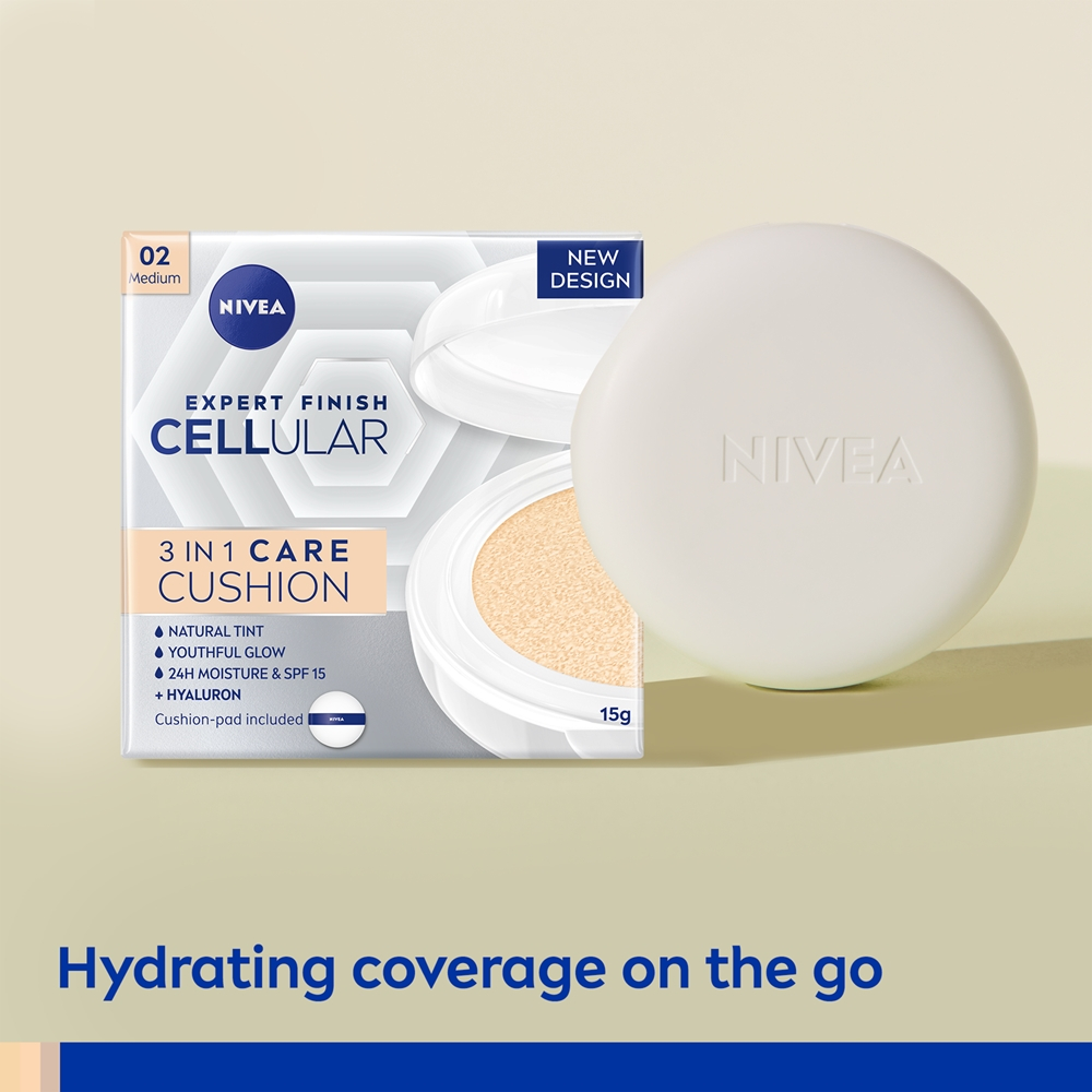 NIVEA Hyaluron Cellular Filler Cushion - Тональная основа в губке 3 в 1 оттенок 02 Medium, 15 g