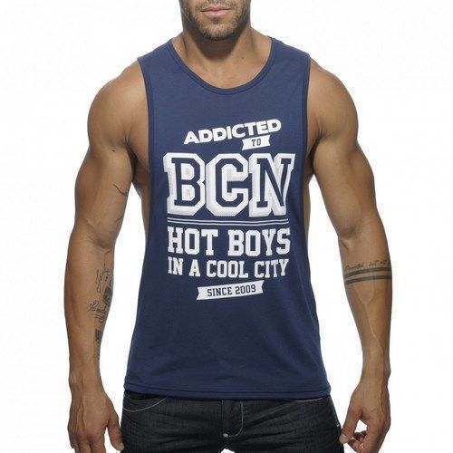 Мужская майка с принтом ADDICTED BCN Темно-синяя AD4-M228