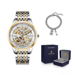 STARKING Automatic Mechanical Movement Stainless Steel Watchband Watch Unisex White Dial Waterproof