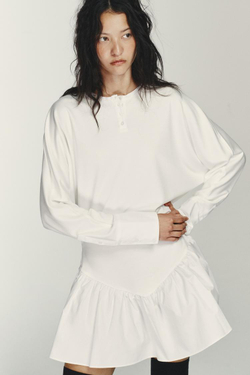 ZARA КОРОТКОЕ КОМБИНИРОВАННОЕ ПЛАТЬЕ С РУКАВАМИ «ЛЕТУЧАЯ МЫШЬ», БЕЛЫЙ