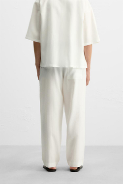ZARA БРЮКИ ИЗ СМЕСОВОГО ЛИОЦЕЛЛА, БЕЛЫЙ