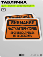 Табличка для частной территории "Внимание, частная территория", на дом, для участка, организаций, предупреждающая, 40х30 см, Silver Plane x Айдентика Технолоджи