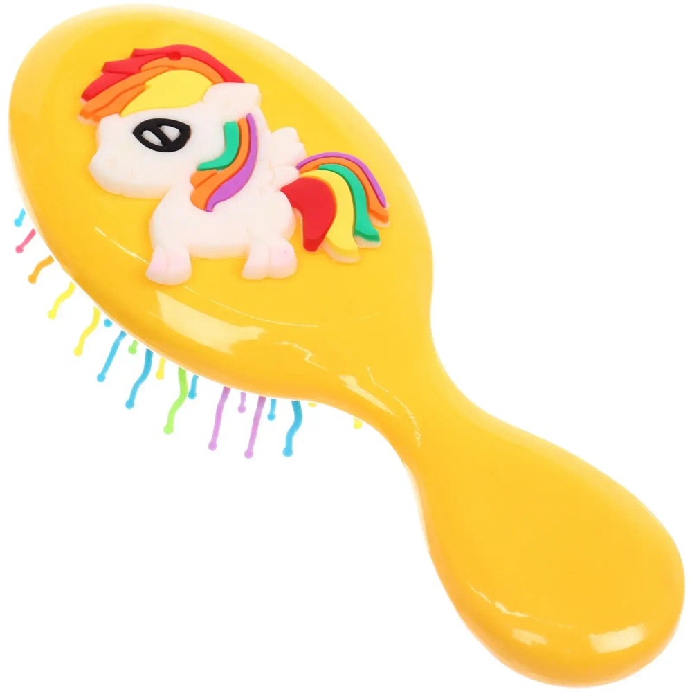 Расчёска массажная детская «Little darling», Единорожек Лучик, цвет жёлтый, разноцветные зубчики, 13,8*6см (пакет с подвесом)