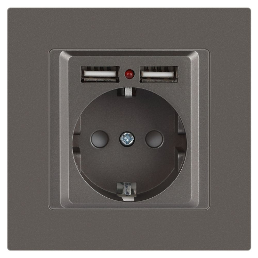 Розетка Intro Accent 6-410-09 P+E Schuko со шторками, 16А-250В + 2хUSB, IP20, СУ, титан | Intro