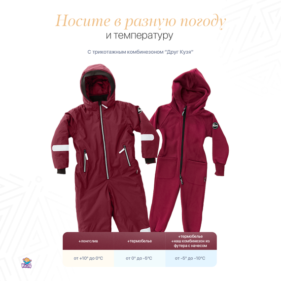 Растущий демисезонный детский комбинезон бордовый (Фабрика Друг Кузя) - фото: 8 Растущий демисезонный детский комбинезон бордовый - фото: 8