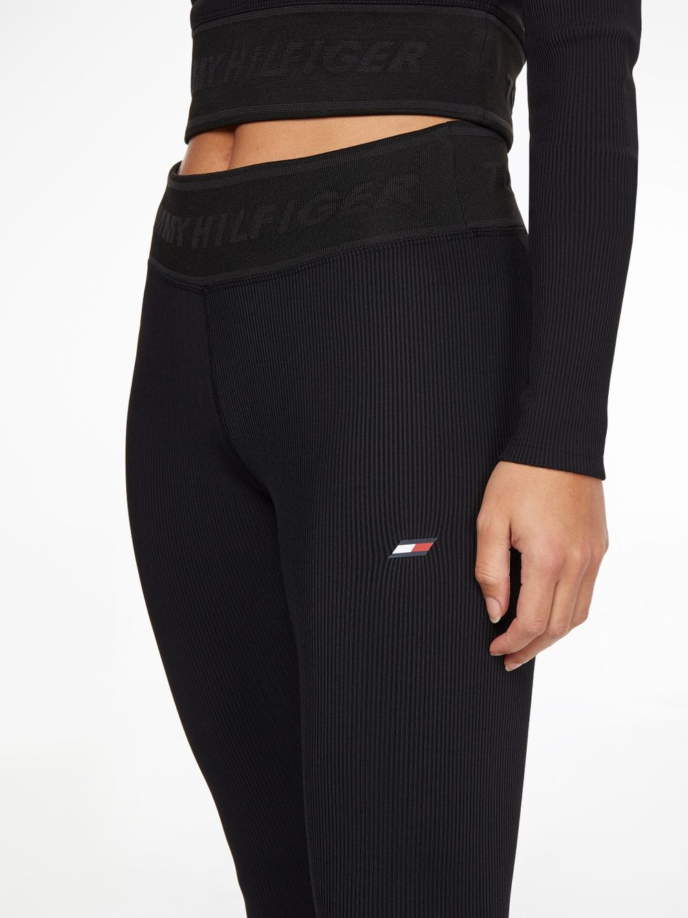 Женские леггинсы Tommy Hilfiger RW Branded Rib Legging - black