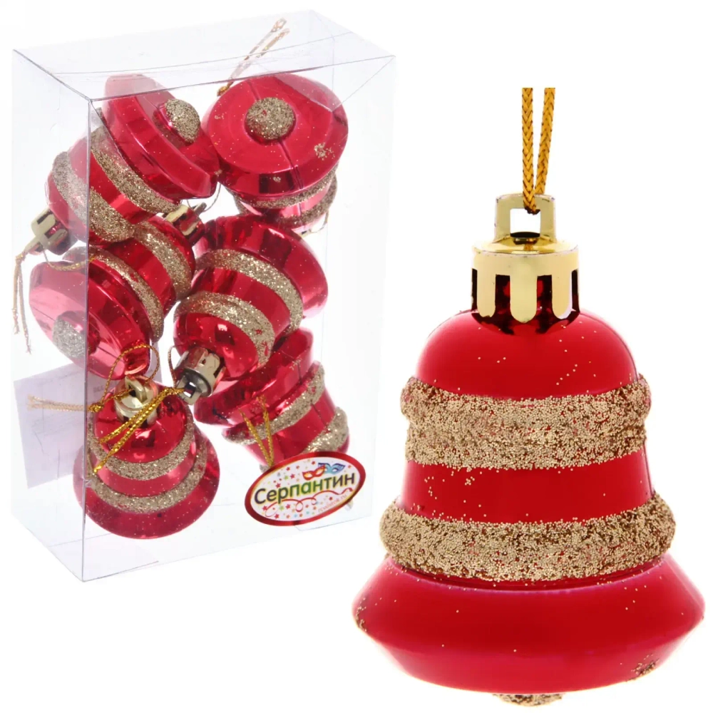 Ёлочные игрушки «Колокольчик» 4,5см красный (набор 6шт)