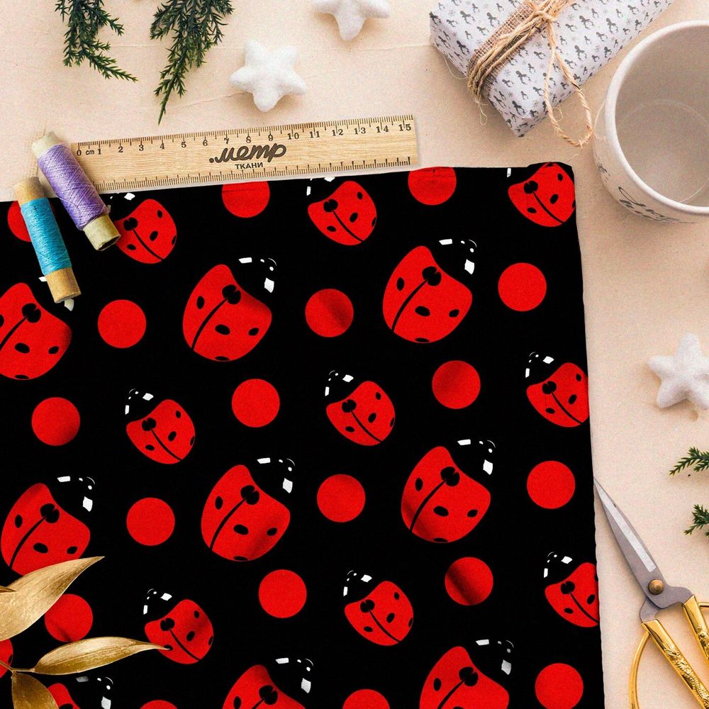 Ткань премиум бифлекс бижьи коровки