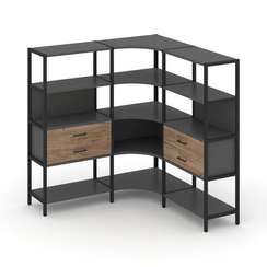Shelf System Трехсекционный угловой стеллаж четырехярусный с ящиками SN.STMU-431 Антрацит/Дуб Табак/