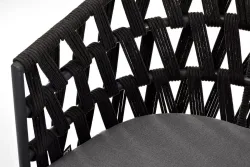 "Диего" стул плетеный из роупа, основание дуб, каркас из стали темно-серый (RAL7024) муар, роуп темно-серый круглый, ткань серая