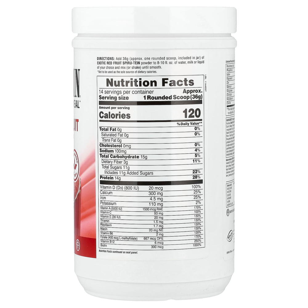 NaturesPlus, Spiru-Tein®, протеиновый порошок, со вкусом экзотических красных фруктов, 504 г (1,1 фунта)