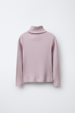 ZARA ФУТБОЛКА В РУБЧИК С ВОРОТНИКОМ-СТОЙКОЙ, РОЗОВЫЙ