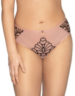 Трусики-бразилиана с контрастной черной вышивкой (Размер: XL) (Цвет: телесный)