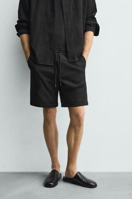 ZARA ШОРТЫ REGULAR FIT COMFORT, ЧЕРНЫЙ