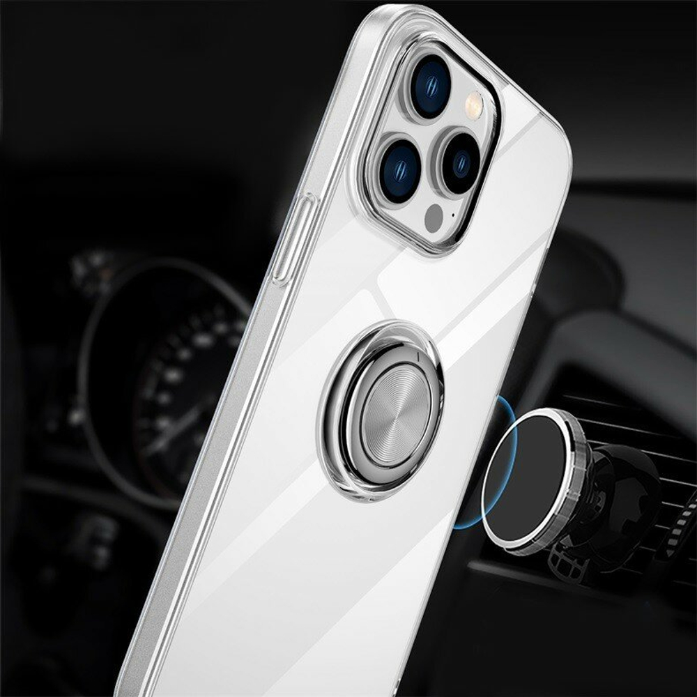 Чехол силиконовый с кольцом держателем для iPhone 11 Pro Max, прозрачный