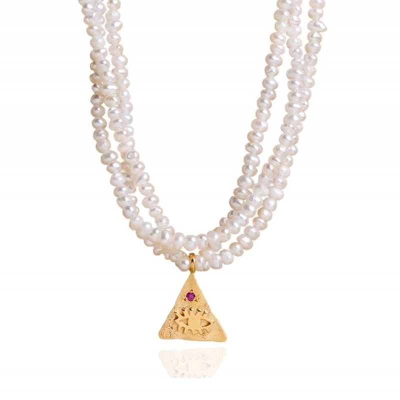 Колье Крессидa – Красное с жемчугом