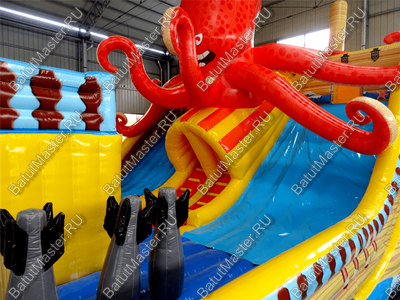 Коммерческий надувной батут "Корабль с осьминогом" 16*9*7 м