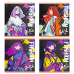 Тетрадь 48л., А5, клетка, Alingar "Fashion Girls", скрепка, мелованный картон (стандарт), выб УФ лак, блок офсет, 4 дизайна в пленке т/у