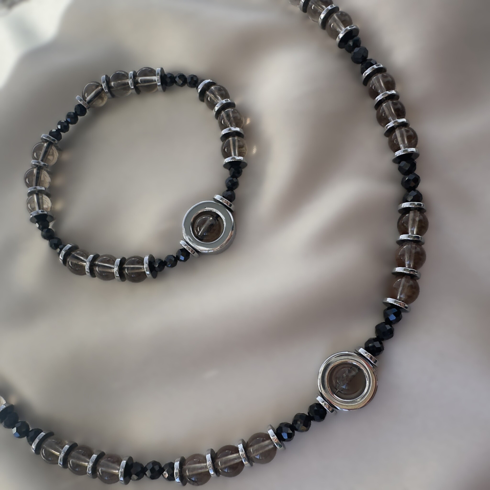 Комплект "Тайна ночи" с раухтопазом и шпинелью