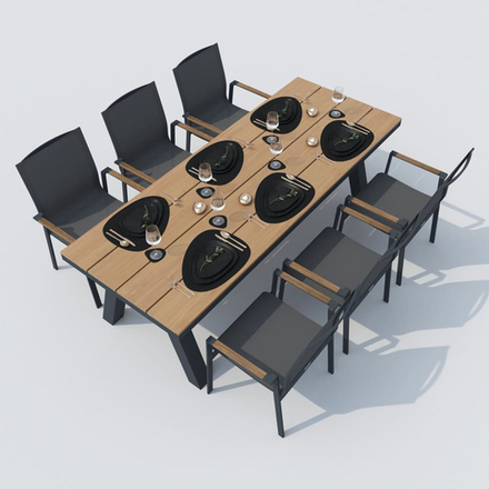 Обеденная группа Ideal Patio МИРРА СОЛА каркас карбон, стол поливуд 220, текстилен серый