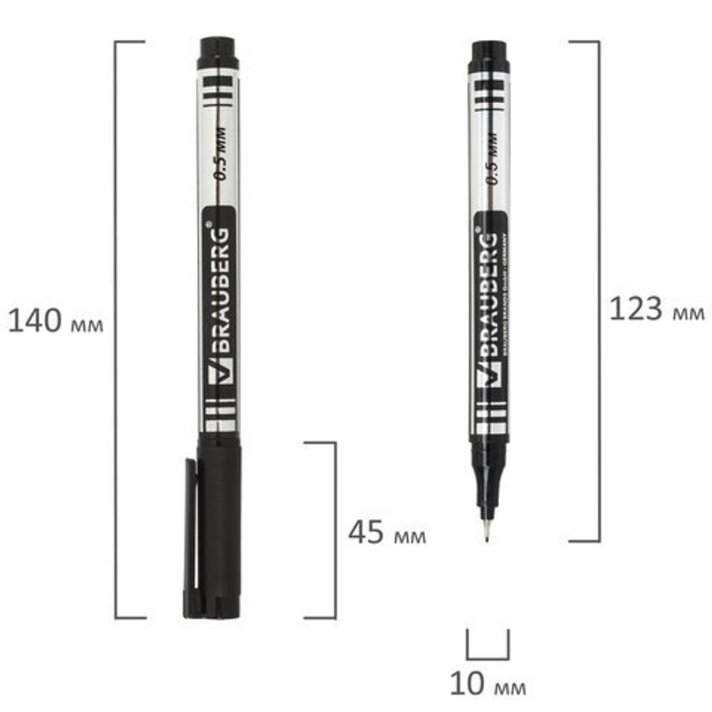 Маркер перманентный (нестираемый) BRAUBERG "Jet", ЧЕРНЫЙ, супертонкий металлический наконечник, 0,5 мм, 150507