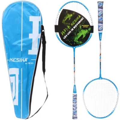 Бадминтон в наборе K-510, 3 предмета: 2 металлические ракетки 65 см, чехол (цвет: голубой)