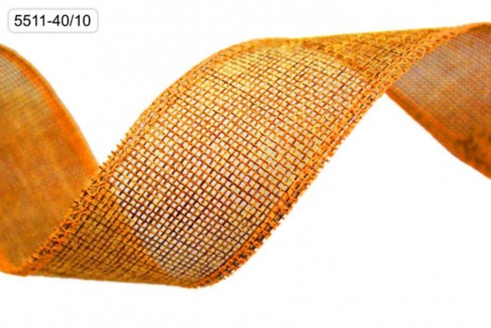 Лента Льняная 4см х 28м с проволокой (Оранжевый)