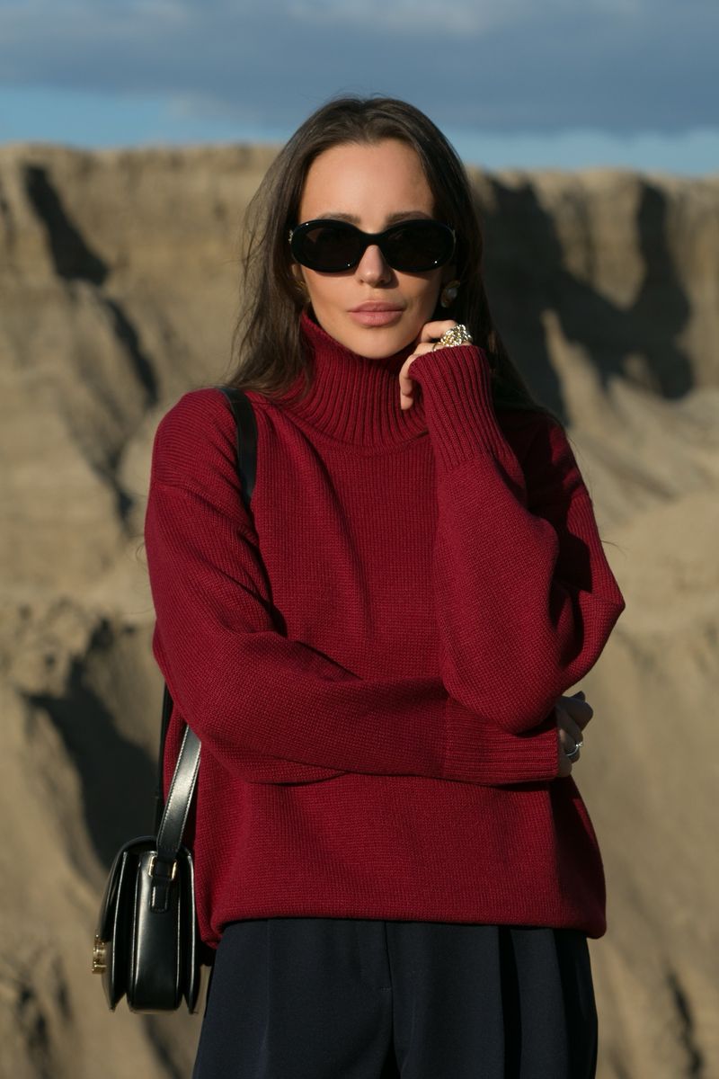 Свитер из шерсти мериноса OVER бордовый