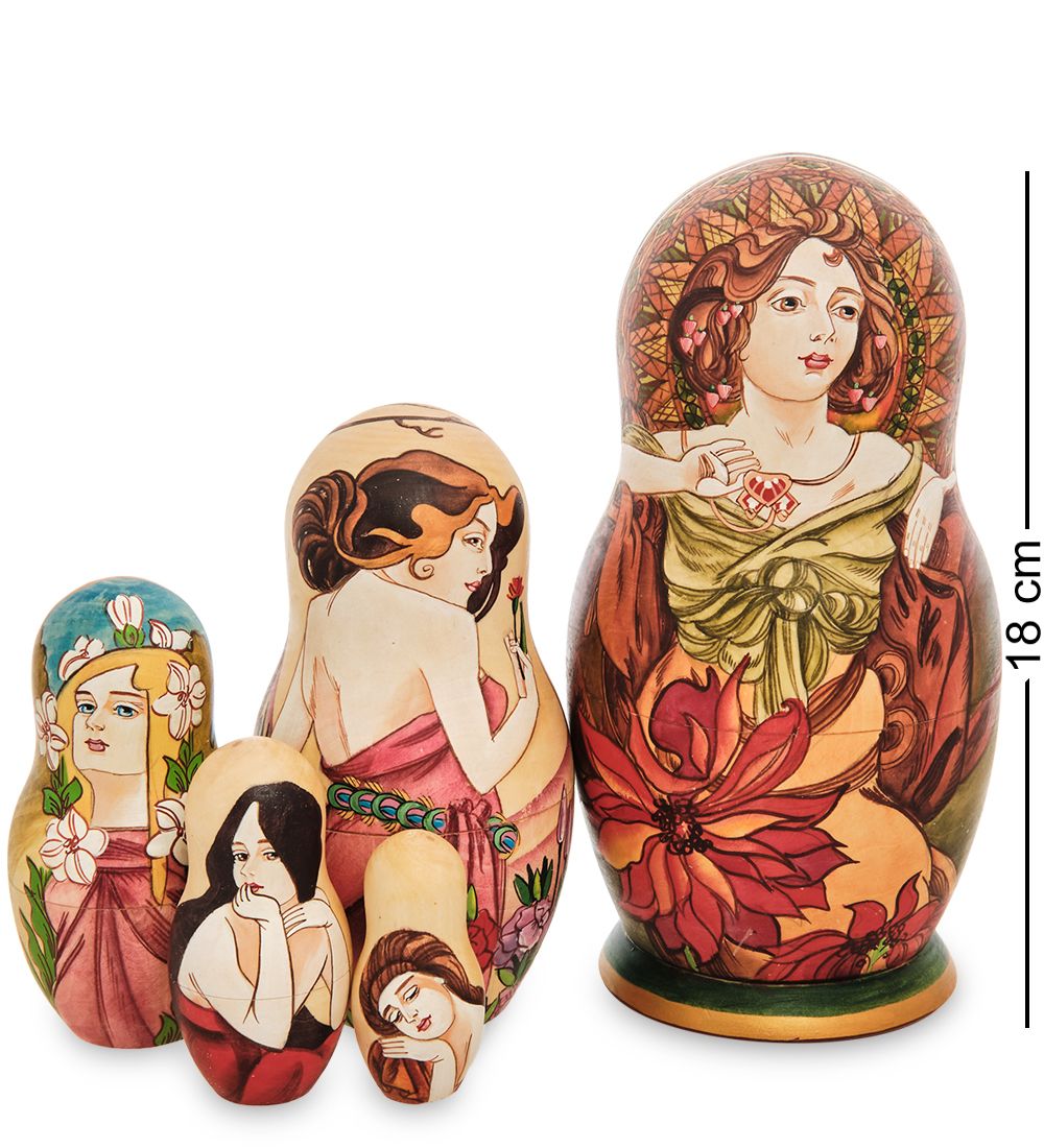 Народные промыслы МР-16/ 5-B Матрешка 5м «Альфонс Муха - Драгоценные камни. Рубин»