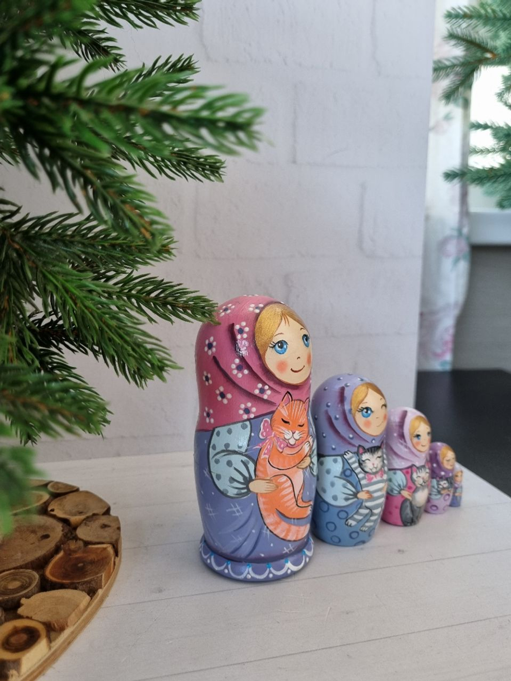 Матрешка детская 5м 12см с котиком