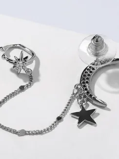 Серьга "Каффа" месяц на цепочке, цвет белый в серебре