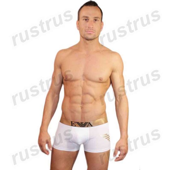 Мужские трусы боксеры белые с золотистой резинкой Emporio Armani