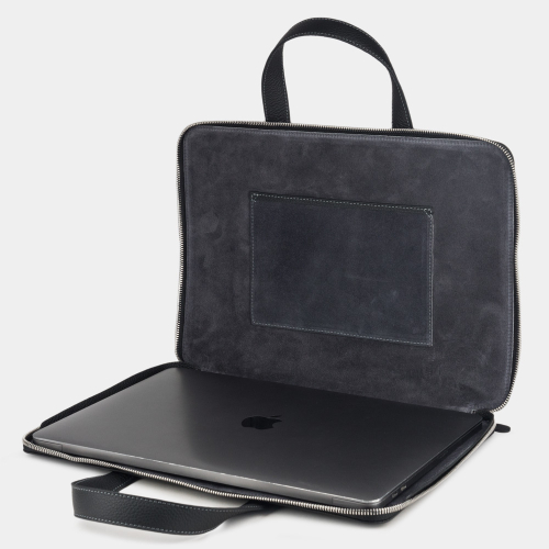 Сумка для MacBook Pro 13 - 14 с карманами из кожи теленка, черного цвета