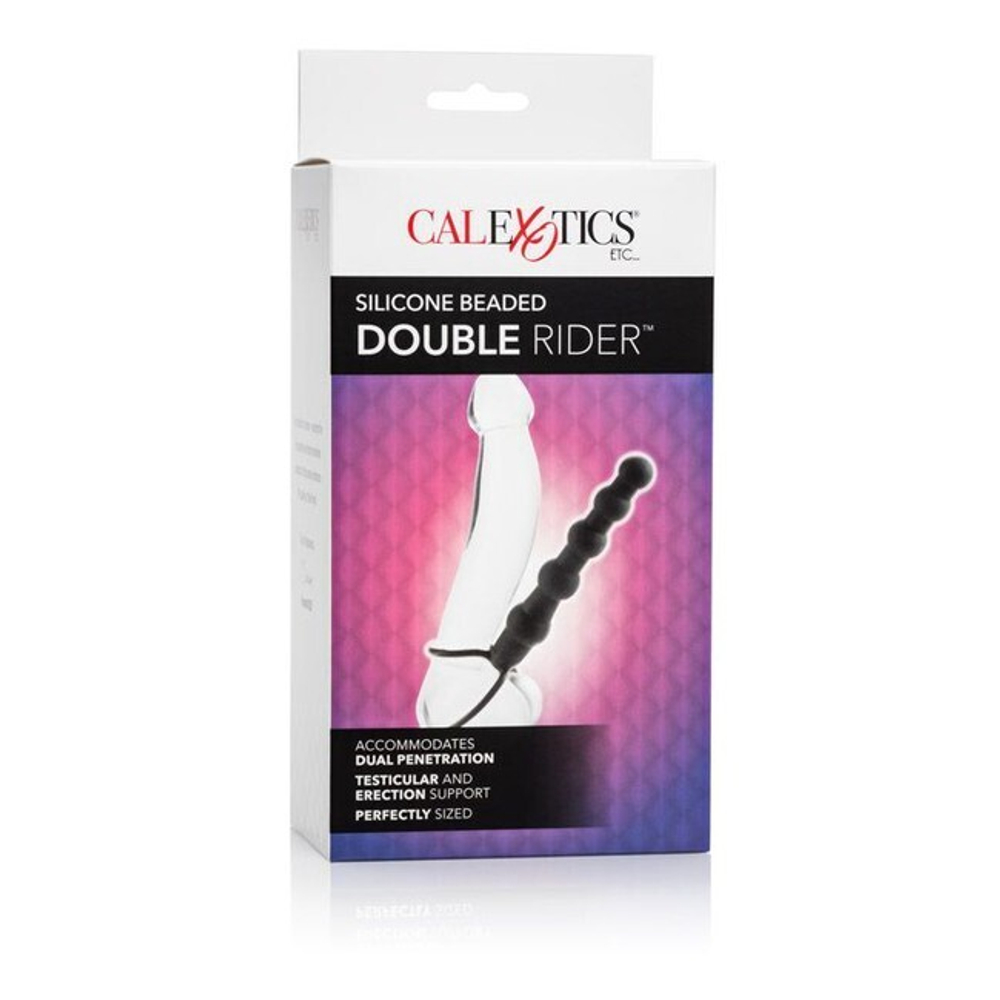 Анальная насадка для двойного проникновения из силикона "Silicone Beaded Double Rider" (Цвет: черный)