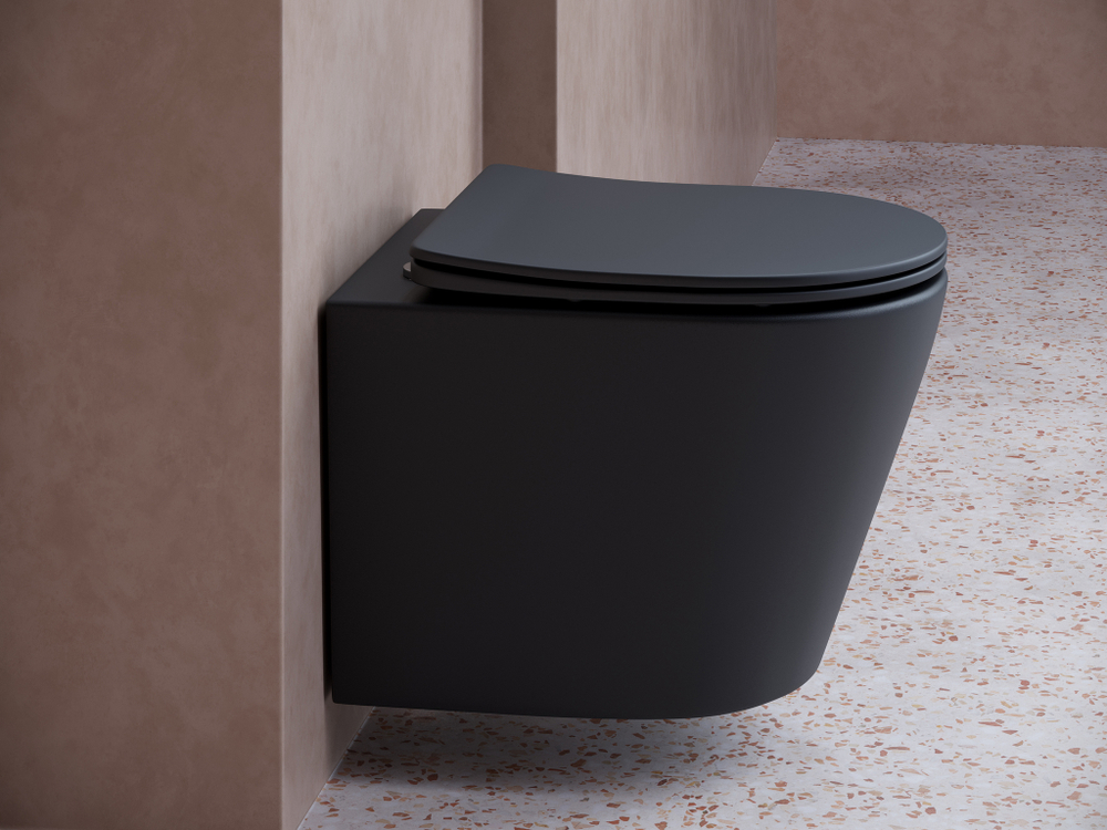 Комплект подвесной безободковый унитаз Ceramica Nova Balearica CN6000MB черный матовый с сиденьем микролифт + инсталляция Geberit Duofix 458.124.21.5 с кнопкой, хром глянцевый